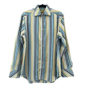 Robert Graham Blue Green Yellow White Striped Flip Cuff Button Down Shirt L